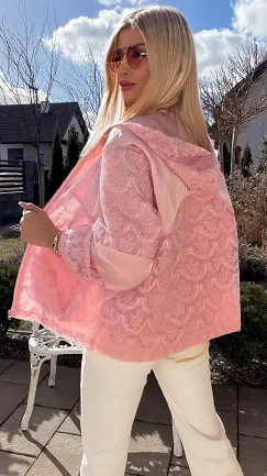 Świetna różowa bluza na zamek z kapturem ONE SIZE - R822