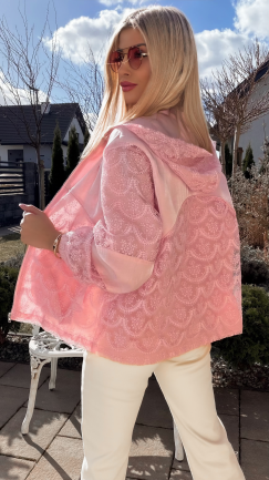 Świetna różowa bluza na zamek z kapturem ONE SIZE - R822