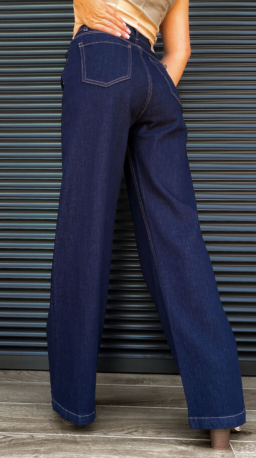 Oryginalne granatowe spodnie jeansowe z konikiem WIDE LEG - S414