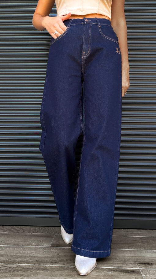 Oryginalne granatowe spodnie jeansowe z konikiem WIDE LEG - S414