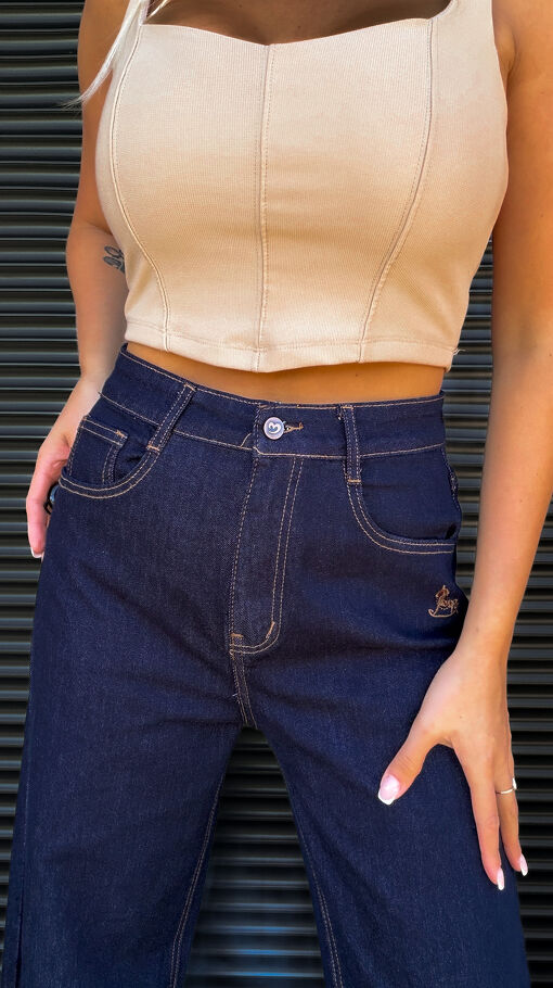 Oryginalne granatowe spodnie jeansowe z konikiem WIDE LEG - S414