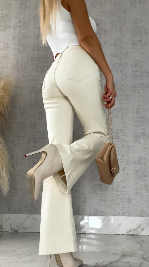 Ocieplane spodnie jeansowe dzwony ECRU - R495