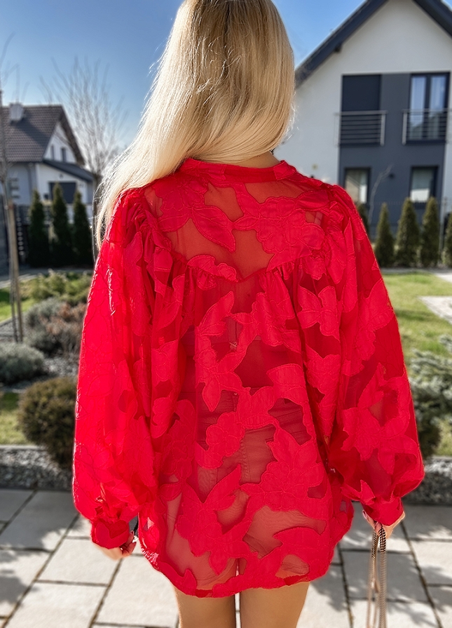 Koronkowa koszula wiosenna OVERSIZE czerwona - M869A