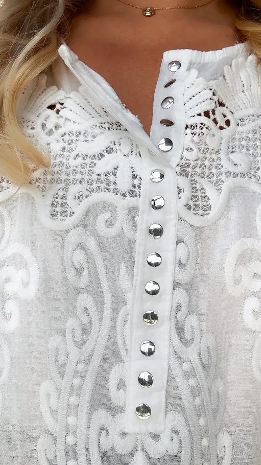 Biała bluzka BOHO haftowana 100% z bawełny ONE SIZE - P883