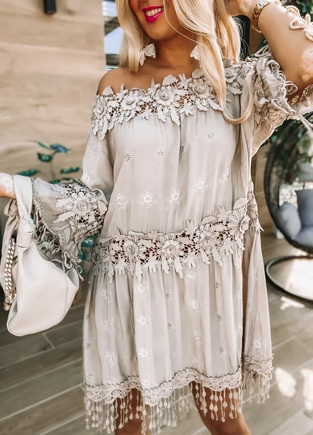 Zwiewna i elegancka sukienka hiszpanka BEŻOWA z wiskozy - M856