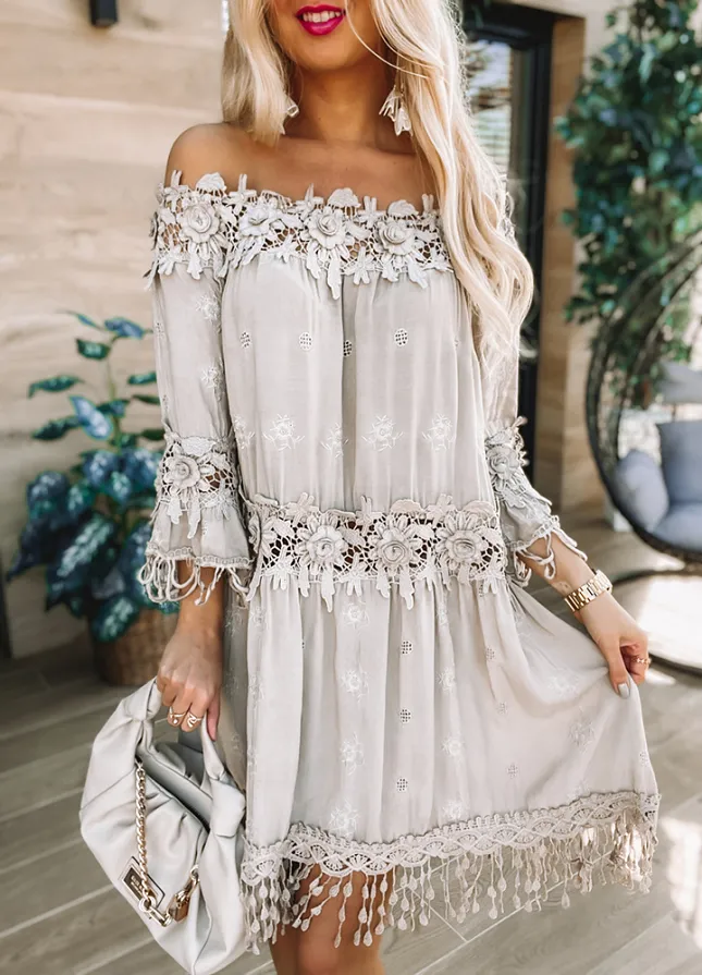 Zwiewna i elegancka sukienka hiszpanka BEŻOWA z wiskozy - M856