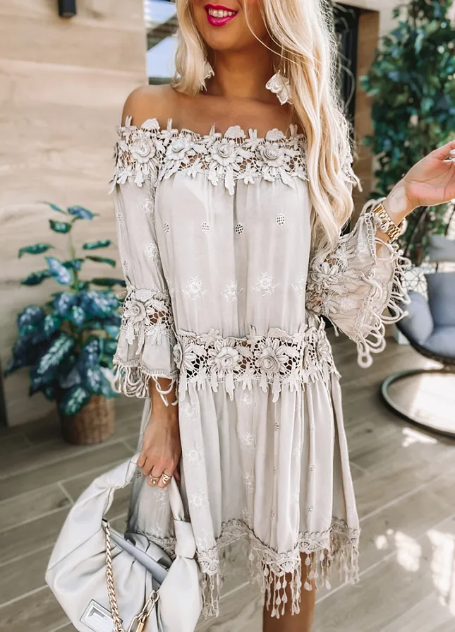 Zwiewna i elegancka sukienka hiszpanka BEŻOWA z wiskozy - M856