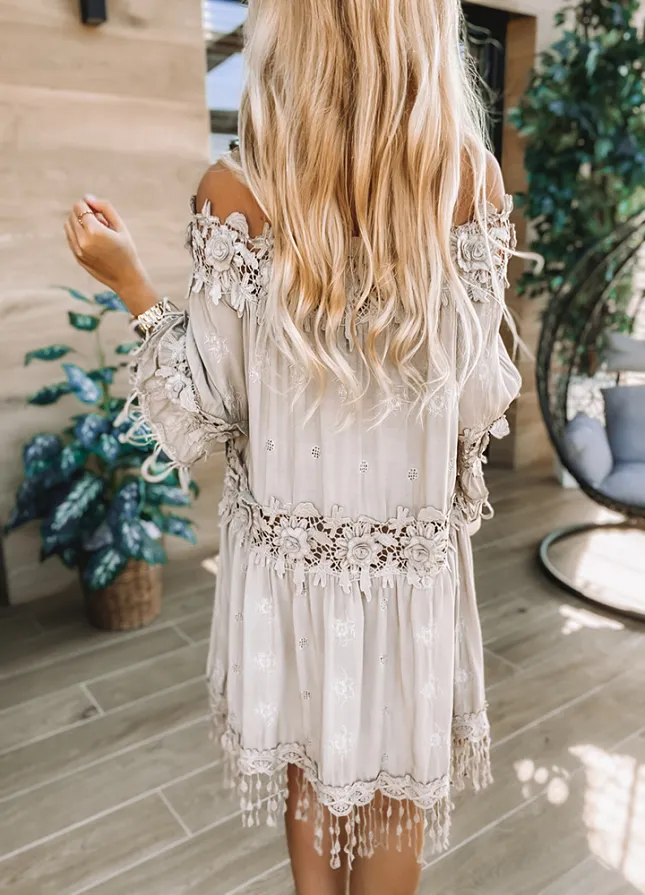 Zwiewna i elegancka sukienka hiszpanka BEŻOWA z wiskozy - M856