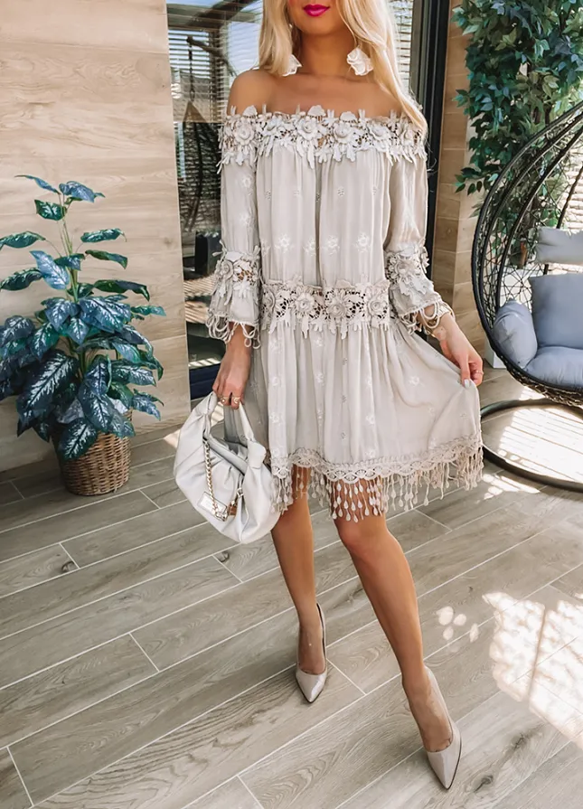 Zwiewna i elegancka sukienka hiszpanka BEŻOWA z wiskozy - M856