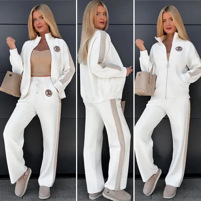 Ciepły komplet dresowy z ALPAKI w kolorze ecru ONE SIZE - R054C