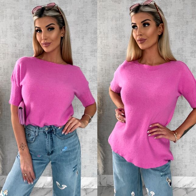 Idealny wiosenny sweter z krótkim rękawem RÓŻ - R660E