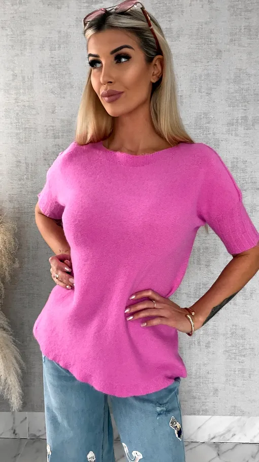 Idealny wiosenny sweter z krótkim rękawem RÓŻ - R660E