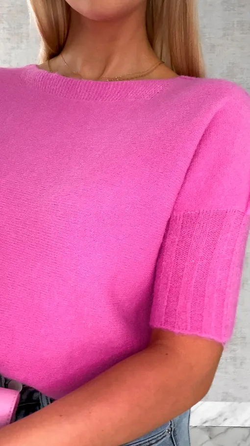 Idealny wiosenny sweter z krótkim rękawem RÓŻ - R660E