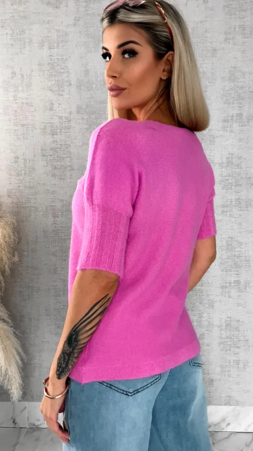 Idealny wiosenny sweter z krótkim rękawem RÓŻ - R660E