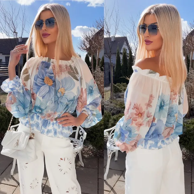 Lekka niebieska bluzka mgiełka na wiosnę ONE SIZE - R831A