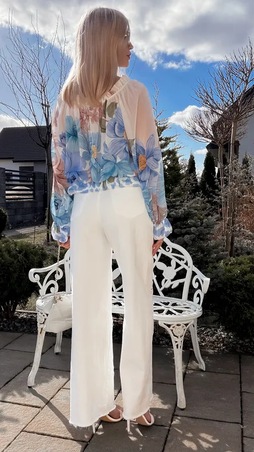 Lekka niebieska bluzka mgiełka na wiosnę ONE SIZE - R831A