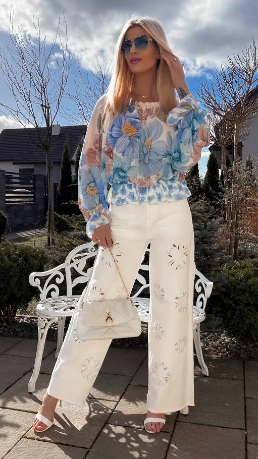 Lekka niebieska bluzka mgiełka na wiosnę ONE SIZE - R831A