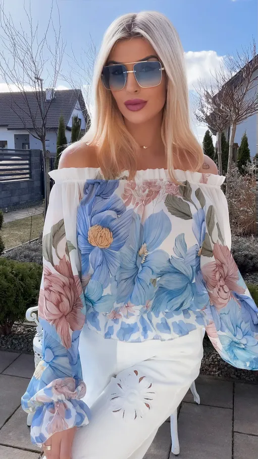 Lekka niebieska bluzka mgiełka na wiosnę ONE SIZE - R831A