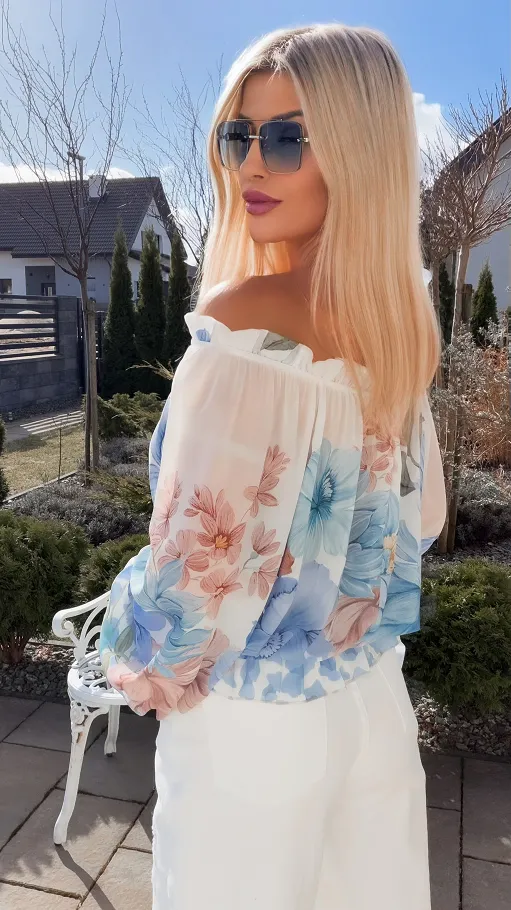 Lekka niebieska bluzka mgiełka na wiosnę ONE SIZE - R831A