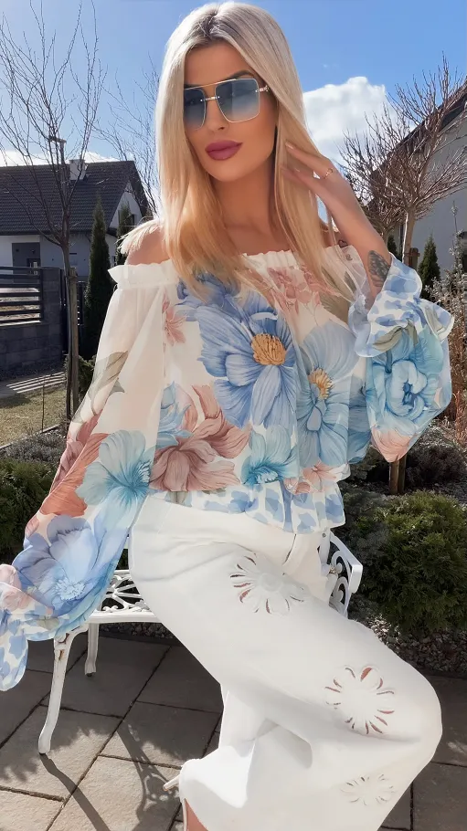 Lekka niebieska bluzka mgiełka na wiosnę ONE SIZE - R831A