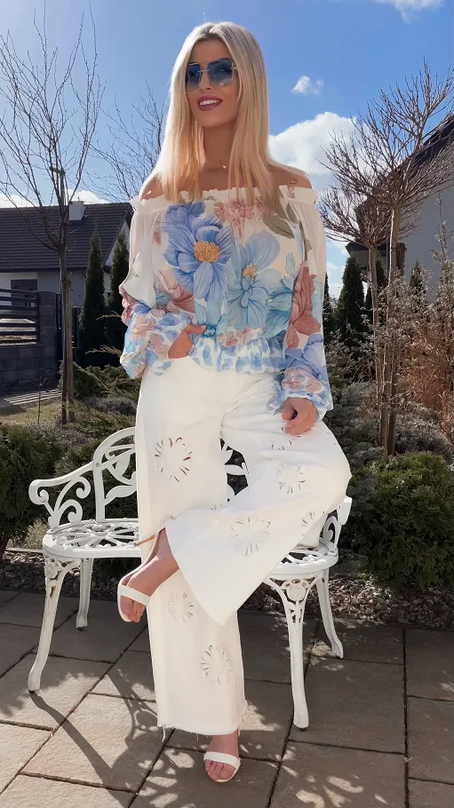 Lekka niebieska bluzka mgiełka na wiosnę ONE SIZE - R831A