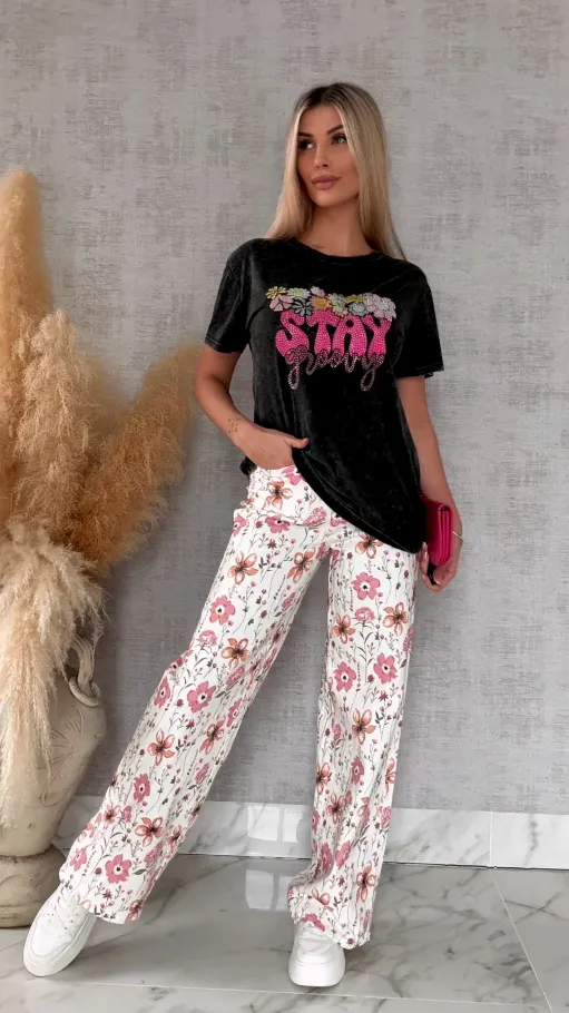 Czarna bluzka t-shirt STAY z cyrkoniami ONE SIZE - R638