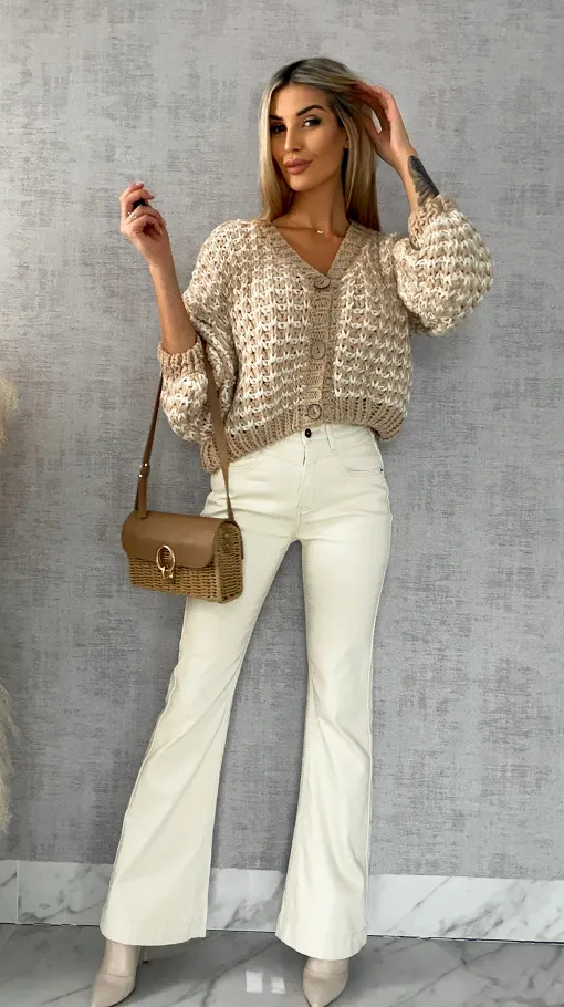 Luźny sweter grubo pleciony zapinany na guziki ONE SIZE - R428