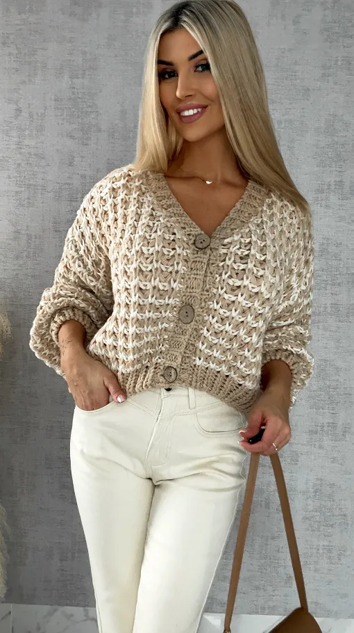 Luźny sweter grubo pleciony zapinany na guziki ONE SIZE - R428