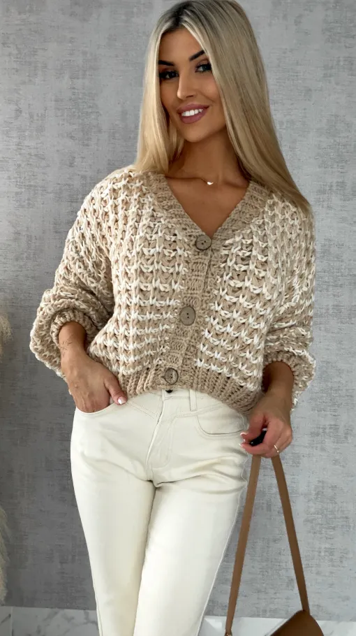 Luźny sweter grubo pleciony zapinany na guziki ONE SIZE - R428