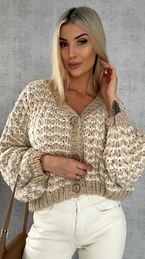 Luźny sweter grubo pleciony zapinany na guziki ONE SIZE - R428