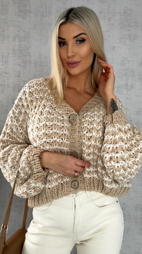 Luźny sweter grubo pleciony zapinany na guziki ONE SIZE - R428