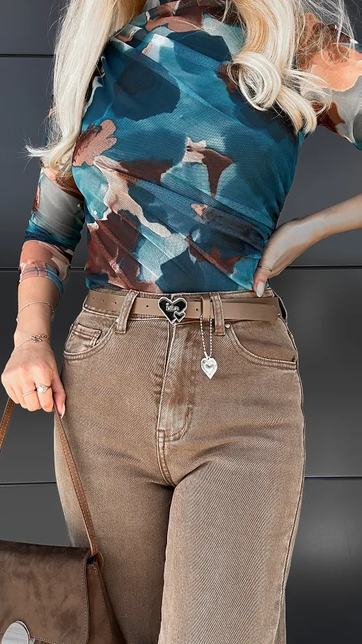 Klasyczne elastyczne spodnie jeansowe WIDE LEG FIT z paskiem - R003