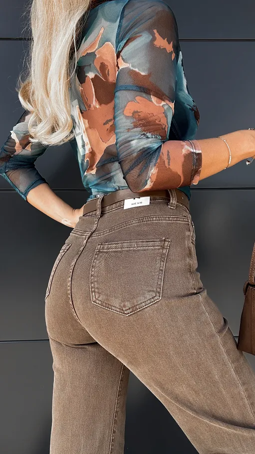 Klasyczne elastyczne spodnie jeansowe WIDE LEG FIT z paskiem - R003