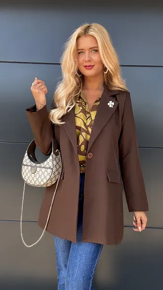 Świetna dłuższa marynarka ONE SIZE czekoladowa - P984