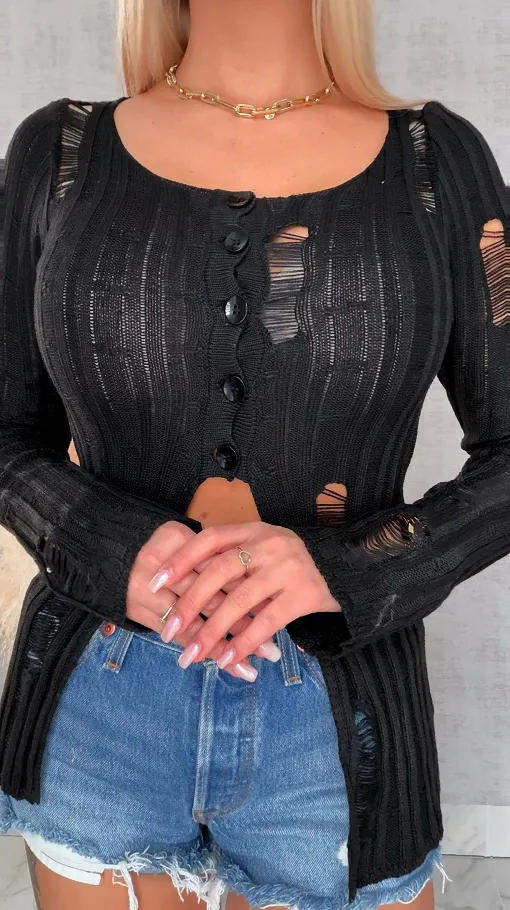 Drapany sweter z guzikami ONE SIZE czarny - R492A