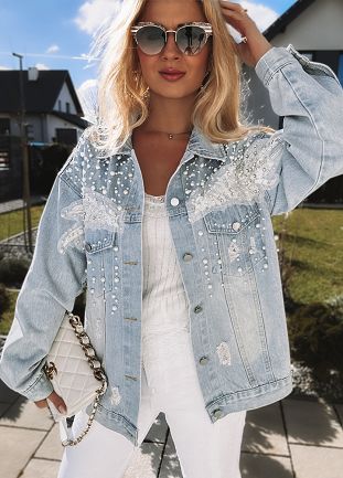 Katana jeansowa z perełkami OVERSIZE jasno niebieska - L789