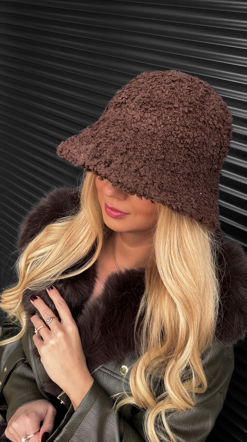 Brązowy kapelusz bukla w stylu BUCKET - S626