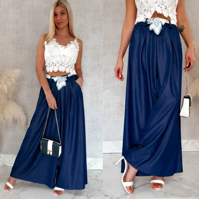 Modne wiosenne spodnie KULOTY ciemno granatowe ONE SIZE - R959A