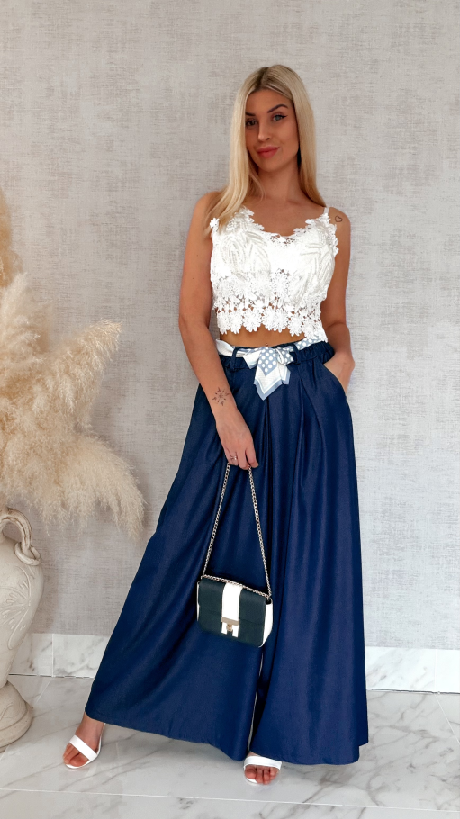 Modne wiosenne spodnie KULOTY ciemno granatowe ONE SIZE - R959A