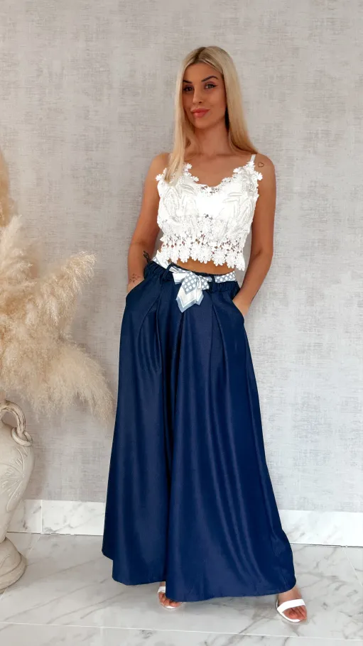 Modne wiosenne spodnie KULOTY ciemno granatowe ONE SIZE - R959A