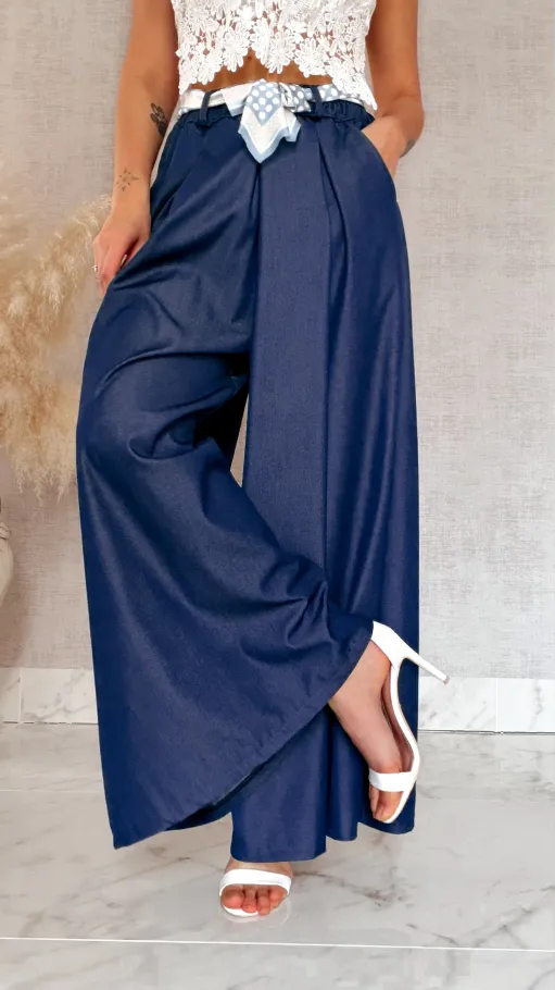 Modne wiosenne spodnie KULOTY ciemno granatowe ONE SIZE - R959A