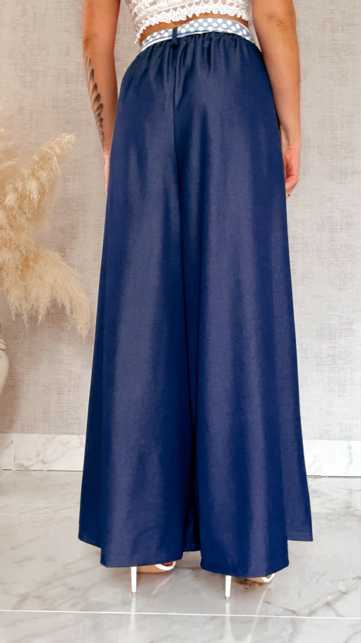 Modne wiosenne spodnie KULOTY ciemno granatowe ONE SIZE - R959A