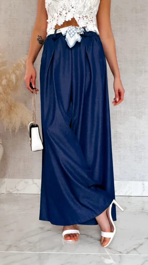 Modne wiosenne spodnie KULOTY ciemno granatowe ONE SIZE - R959A