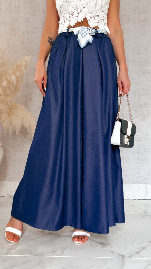 Modne wiosenne spodnie KULOTY ciemno granatowe ONE SIZE - R959A