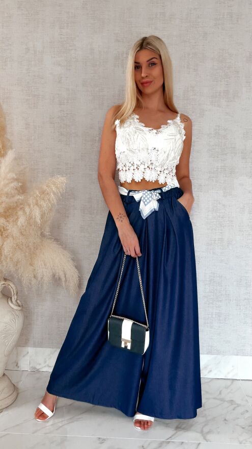 Modne wiosenne spodnie KULOTY ciemno granatowe ONE SIZE - R959A