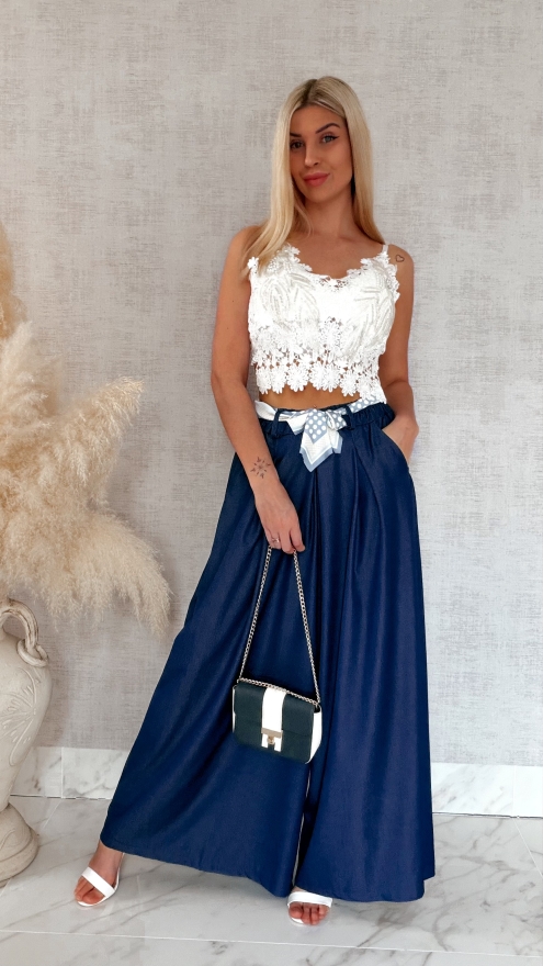 Modne wiosenne spodnie KULOTY ciemno granatowe ONE SIZE - R959A