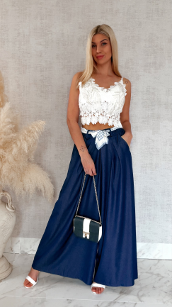 Modne wiosenne spodnie KULOTY ciemno granatowe ONE SIZE - R959A