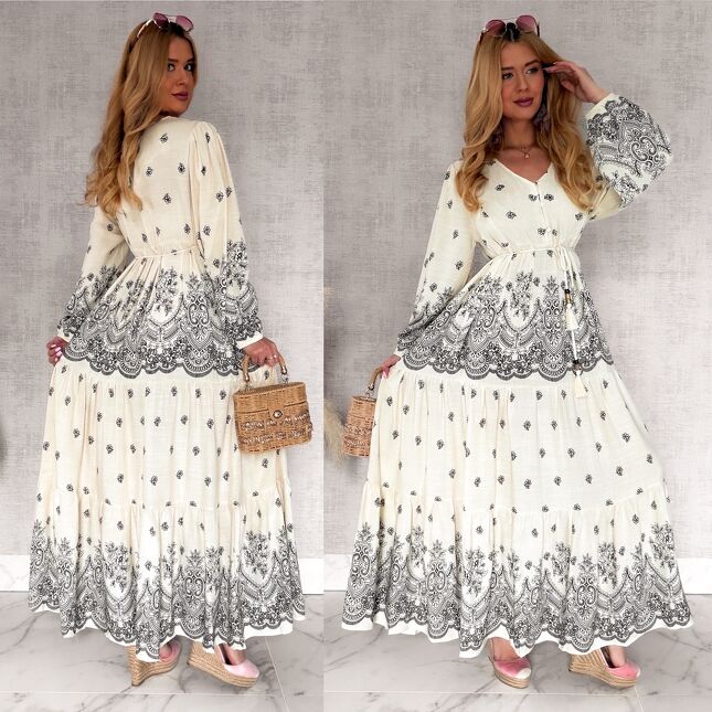 Super luźna MAXI sukienka z modnym letnim printem OVERSIZE - R973
