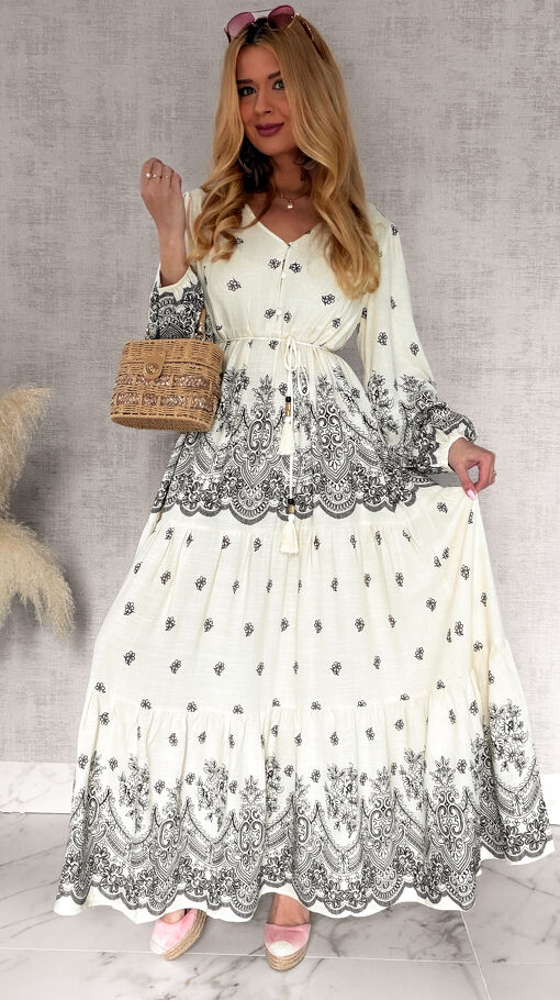 Super luźna MAXI sukienka z modnym letnim printem OVERSIZE - R973