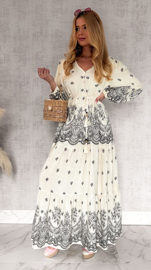 Super luźna MAXI sukienka z modnym letnim printem OVERSIZE - R973